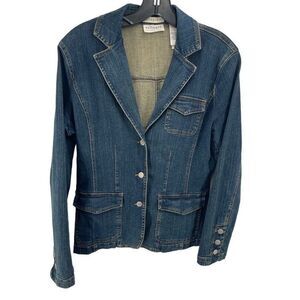 Liz Claiborne Villager Womens Jean Jacket Pocket Denim Button Up Blue Medium